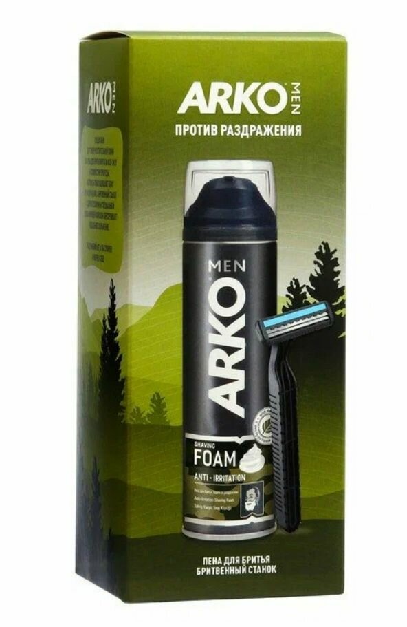 ARKO Набор для бритья Пена Anti-Irritation 200 мл + станок для бритья Pro2