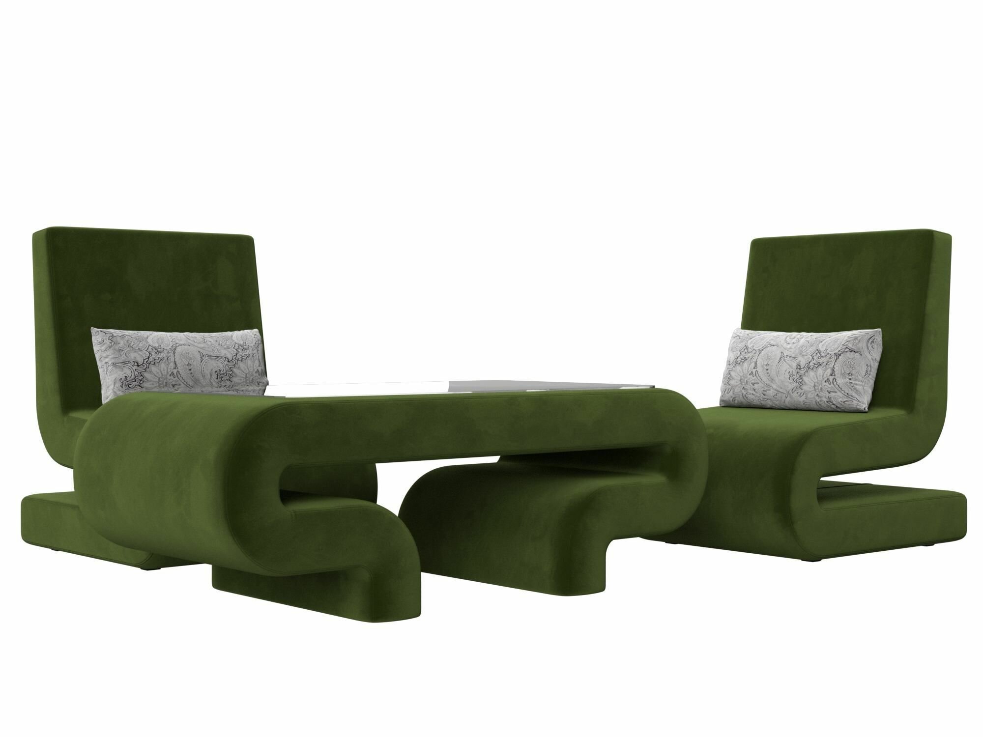 Набор Волна-3 (стол, 2 кресла), Микровельвет зеленый