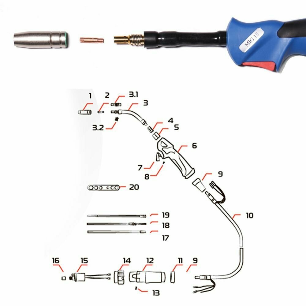 Горелка MIG 15 AC Flex (пов гусак) 160A(35%) EURO 3m