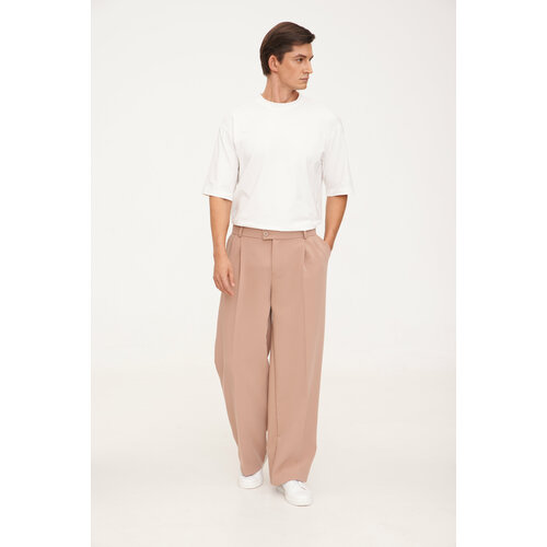 Брюки ENDY KÓCH демисезонные, повседневные, свободный силуэт, карманы, со стрелками, размер L, бежевый