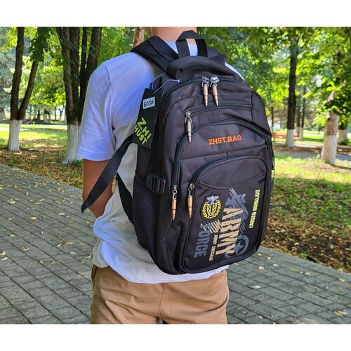 Рюкзак школьный ортопедический 30х40х15см ARMY с застежками-пулями / 3 кармана +2 боковых/ доп. фиксация на груди , цвет чёрный