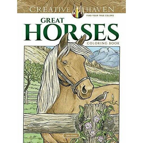 Green John. Great Horses. Coloring Book. Creative Haven green john horses stained glass coloring book