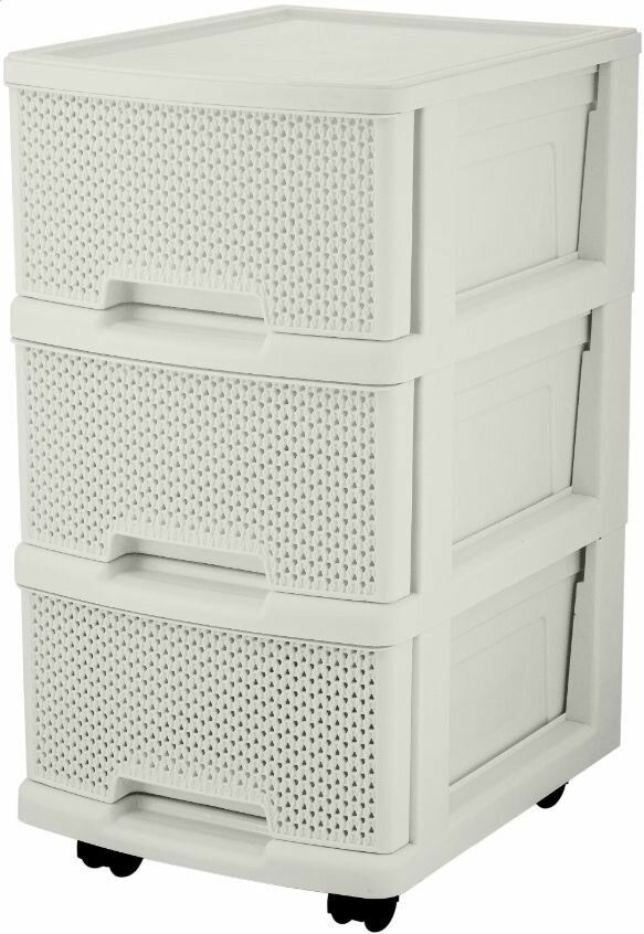фото KEEPLEX KL379322048 Комод Ajur с ящиками на колесиках трехсекционный компакт 37х30х52см белое облако