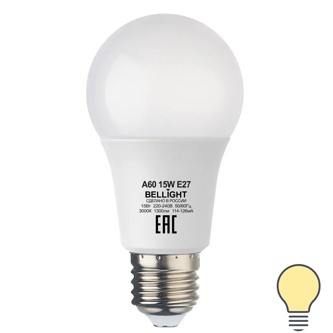 фото Лампа светодиодная Bellight E27 220-240 В 15 Вт груша 1300 лм теплый белый цвет света