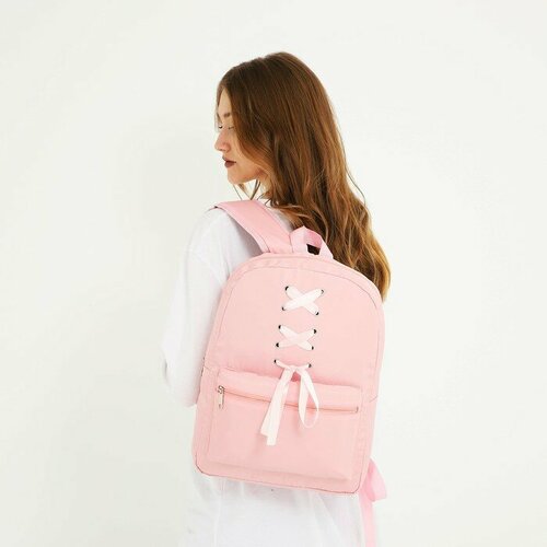 NAZAMOK Рюкзак текстильный с лентами, 38х29х11 см, 38 х розовый розовый, отдел на молнии, цвет красный