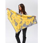 Платок женский шелковый 90х90 желто-серый с изображением цветов яркий красивый однотонный одноцветный палантин шарф из кашемира шерстяной в подарок - изображение