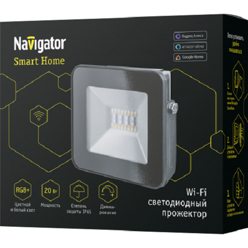 Умный прожектор для улицы Navigator 14 559, 20Вт, IP65, 2700К - 6500К