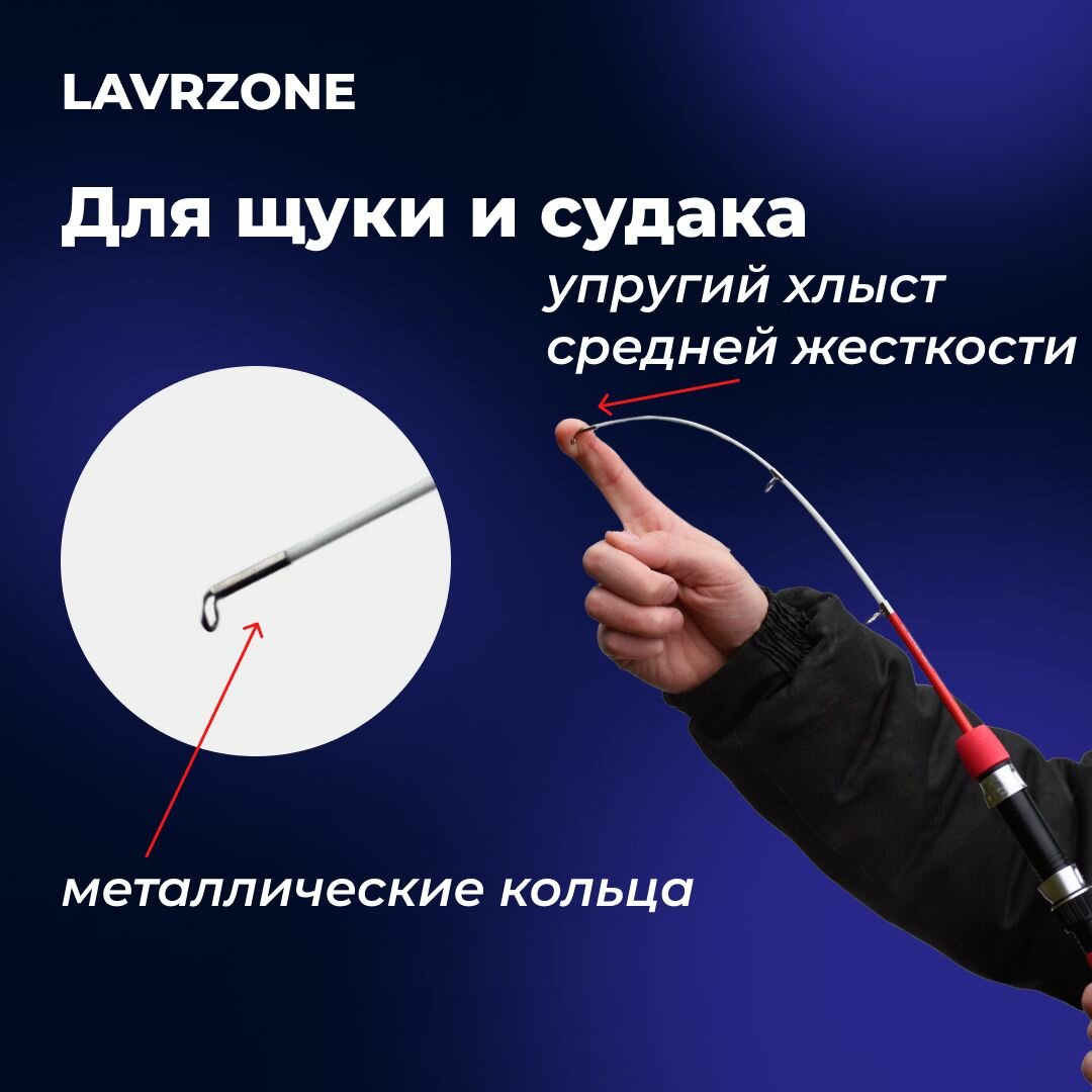 Удочка для зимней рыбалки телескопическая LAVRZONE 50 см с металлическими кольцами с теплой ручкой, удочка зимняя на крупную рыбу — фото 1
