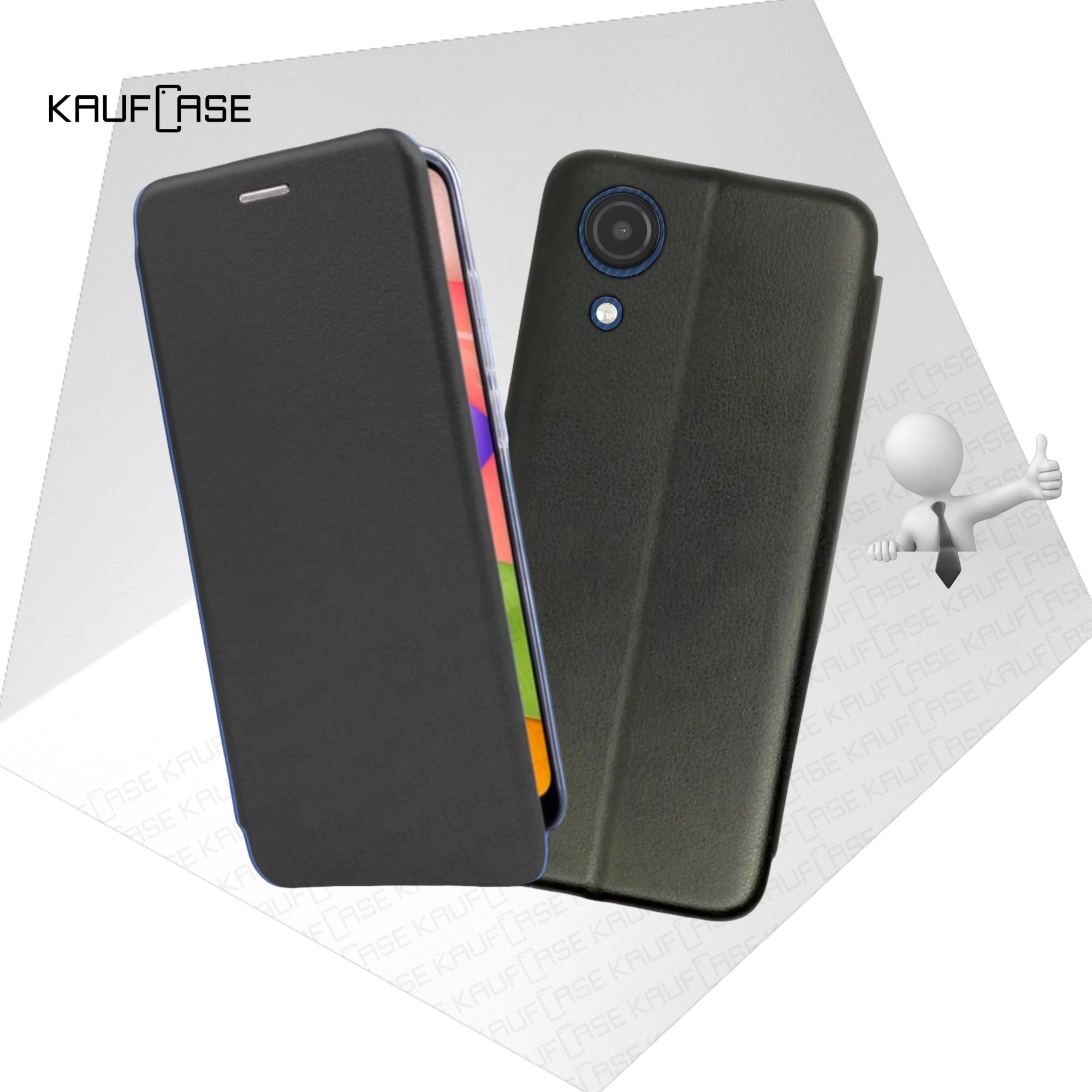 Чехол книжка для телефона Samsung A03 Core (A032) (6.5"), черный. Текстура под кожу