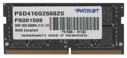 Оперативная память Patriot 16Gb DDR4 2666MHz SO-DIMM (PSD416G26662S)