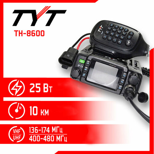 Рация TYT TH-8600 Черная / Автомобильная радиостанция с радиусом 10 км / UHF; VHF; IP67