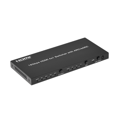 AVCLINK HS-41 Коммутатор HDMI с автоматическим переключением по наличию сигнала и функцией eARC. Входы: 4 x HDMI. Выходы: 1x HDMI. Максимальное разрешение: 4K@60Гц (4:4:4). HDCP 2.2.