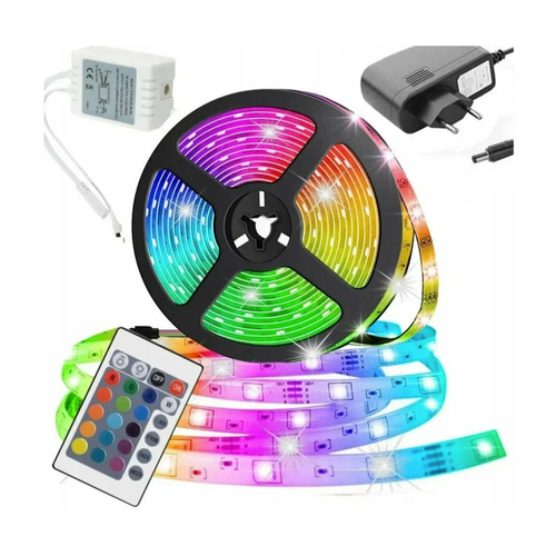 Светодиодная лента RGB цветная SMD Лента 5 метров пульт блок питания12w 60 LEDS 249₽