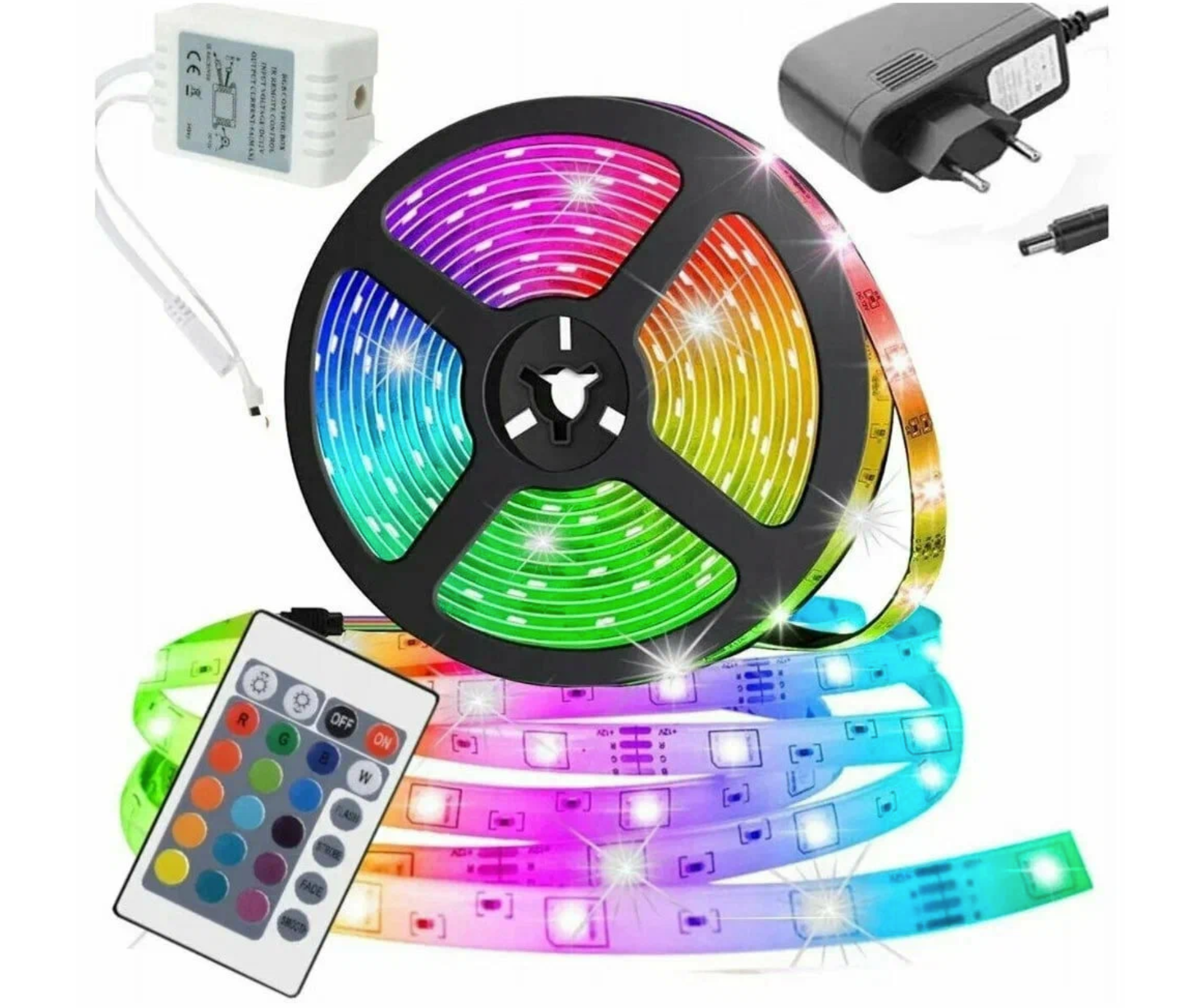 Светодиодная лента RGB цветная, SMD Лента 5 метров + пульт, блок питания,12w , 60 LEDS