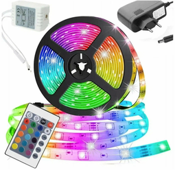 Светодиодная лента RGB цветная, SMD Лента 5 метров + пульт, блок питания,12w , 60 LEDS