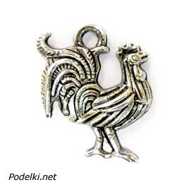 Фурнитура для бижутерии Подвеска Петух 0004480 серебряный цвет 24x18 мм, цена за 4 шт.