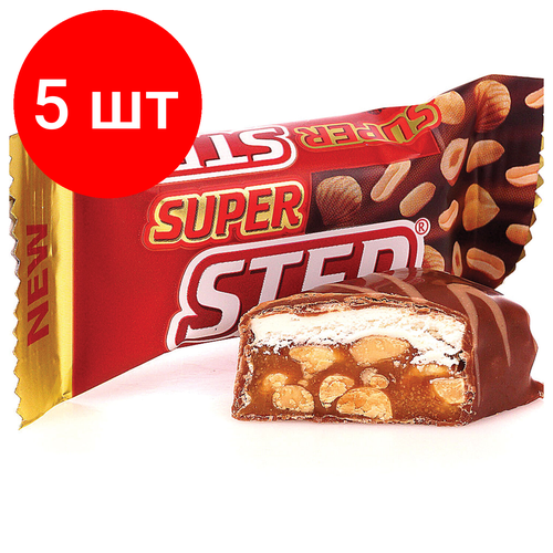 Комплект 5 шт, Конфеты шоколадные славянка "Super Step" двухслойные, нуга с арахисом, 1000 г, пакет, 20465