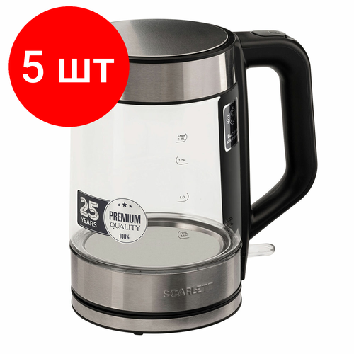 Комплект 5 шт Чайник SCARLETT SC-EK27G101 18 л 2200 Вт закрытый нагревательный элемент стекло черный 1821300₽