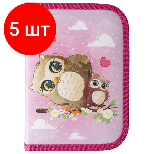 Комплект 5 шт, Пенал пифагор, 1 отделение, полиэстер, 19х13 см, Cute owls, 271011 комплект 11 шт пенал пифагор 1 отделение полиэстер 19х13 см cute owls 271011