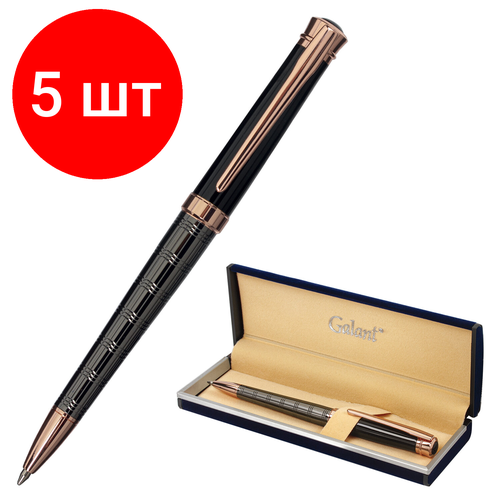 Комплект 5 шт, Ручка подарочная шариковая GALANT COLLAGE, корпус черный/металлический, детали розовое золото, узел 0.7 мм, синяя, 143507