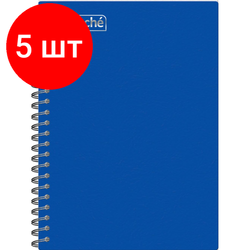 Комплект 5 штук, Бизнес-тетрадь А5-,96л, гребень, обл. пластик, клетка, Attache Plastic, синий