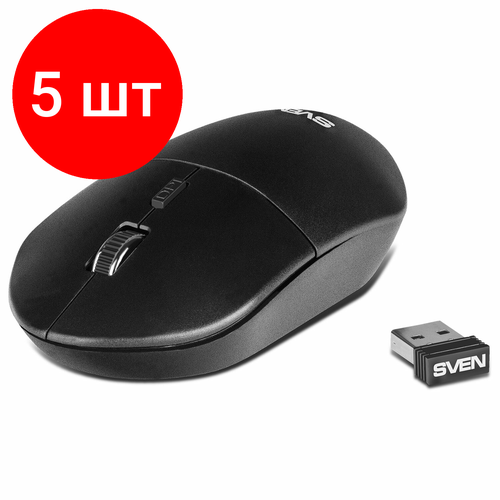 Комплект 5 шт Мышь беспроводная SVEN RX-515SW 3 кнопки 1 колесо-кнопка оптическая черная SV-01 SV-019969 400600₽