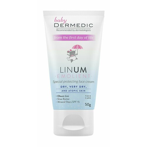 Защитный детский крем для лица Dermedic Linum Emolient Baby Special Protecting Face Cream защитный крем spf15 для детей с первых дней жизни dermedic emolient linum baby 50 г