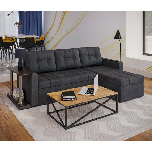 Угловой диван Атланта S , велюр Dacota Nero, 140, Дельфин , ППУ