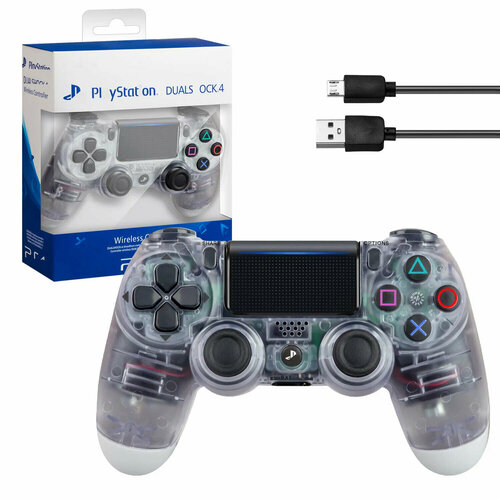 Беспроводной джойстик (геймпад) для PS4, Прозрачный / Bluetooth серый, бесцветный, белый