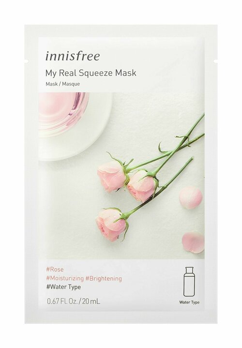 Тканевая маска для лица с роозой Innisfree My Real Squeeze Mask Rose