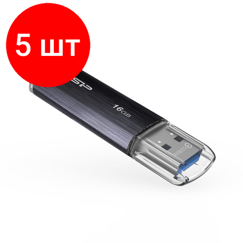 Комплект 5 штук, Флеш-память Silicon Power Blaze B02 16GB USB 3.2, черный, пластик