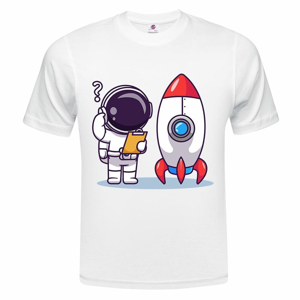 Футболка  Детская футболка ONEQ 134 (9-10) размер с принтом Космонавт, белая