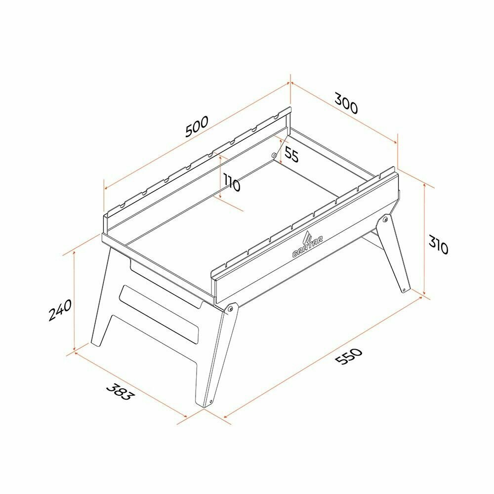 Мангал складной GRATAR MOBILE 3 в 1 55x30x31 см сталь 3 мм - фотография № 3