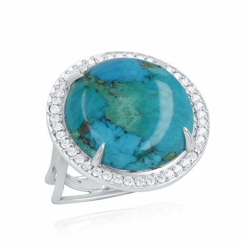 Перстень Гильдия Мастеров.ру, серебро, 875 проба, родирование, фианит, бирюза, размер 18.5, голубой