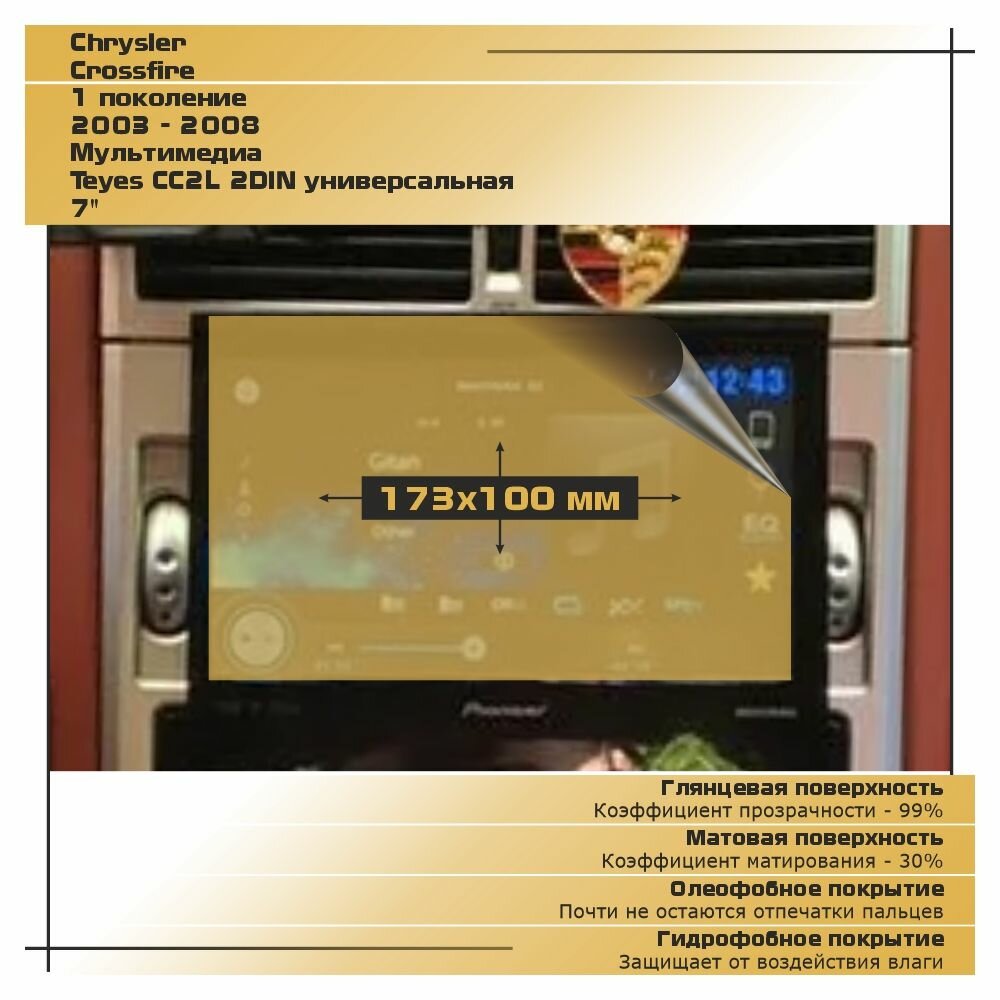 Защитная статическая пленка для экрана Магнитолла Teyes CC2L 2DIN универсальная 7' для Chrysler Crossfire (глянцевая)