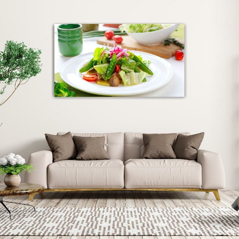 Картина на холсте 60x110 LinxOne "Овощи салат помидоры горох" интерьерная для дома / на стену / на кухню / с подрамником