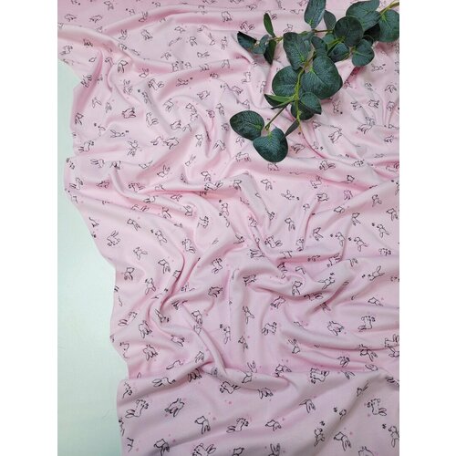Ткань Интерлок Кролики с сердечками на розовом 100*180