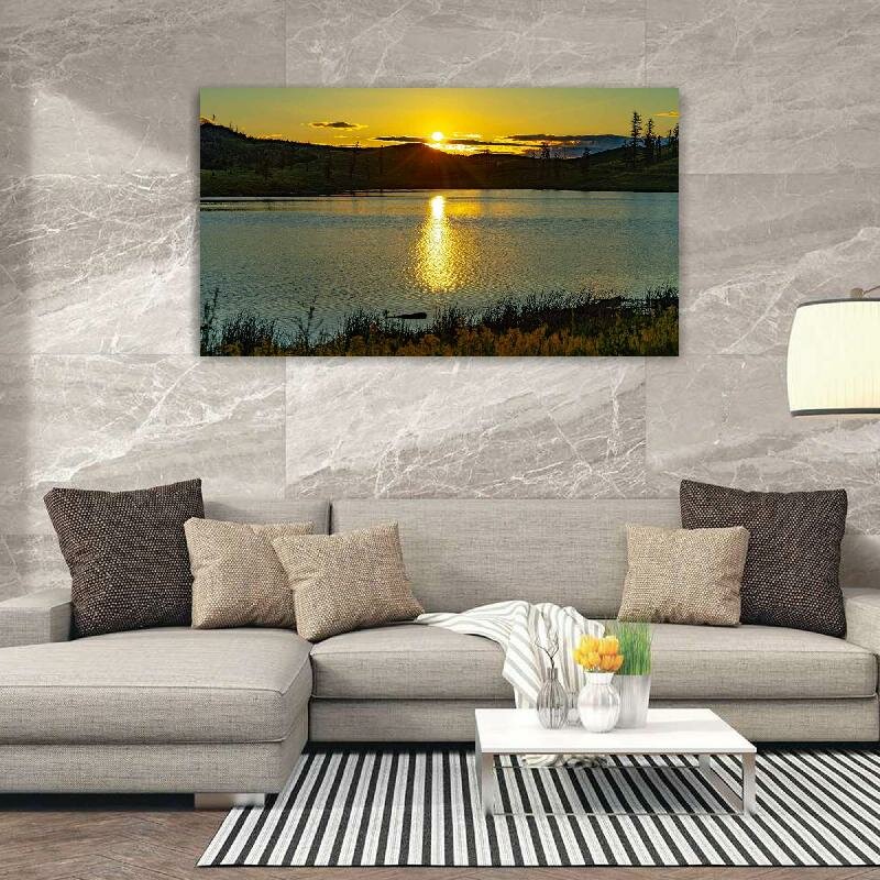 Картина на холсте 60x110 LinxOne "Природа Закат Блики Лучи Река" интерьерная для дома / на стену / на кухню / с подрамником