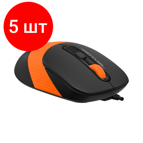 Комплект 5 штук, Мышь компьютерная A4Tech Fstyler FM10S черный/оранж (1600dpi) USB (4but) мышь a4tech fstyler fm10s черный серый оптическая 1600dpi silent usb 4but