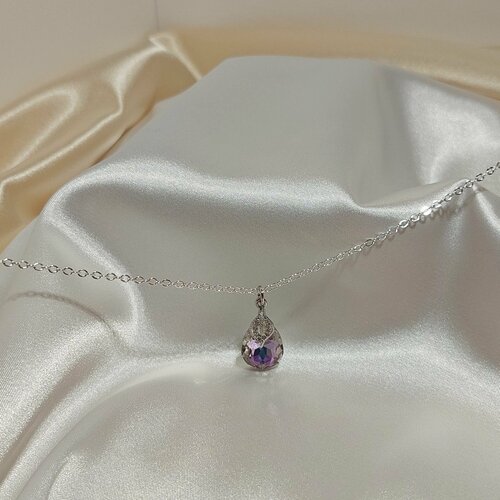 Колье, искусственный камень, серый, серебряный