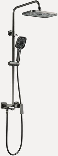 Изображение товара Душевая стойка со смесителем и тропическим душем Shevanik S9636T оружейная сталь, латунь