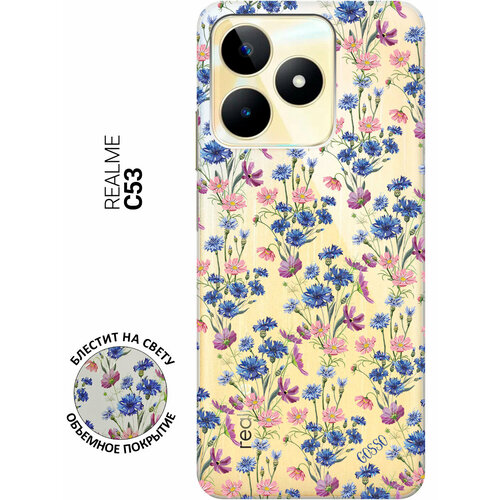 Силиконовый чехол на Realme C53, Рилми С53 с 3D принтом Lovely Cornflowers прозрачный матовый soft touch силиконовый чехол на realme c53 рилми с53 с 3d принтом lovely cornflowers черный