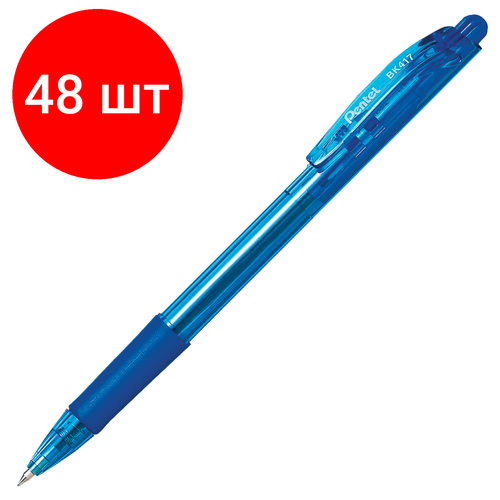 Комплект 48 шт, Ручка шариковая масляная автоматическая с грипом PENTELFine Line, синяя, линия письма 0.27 мм, BK417-CN