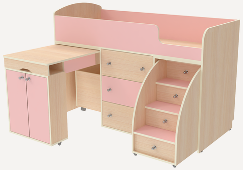 Изображение товара Кровать чердак Малыш Дуб Молочный - Розовый