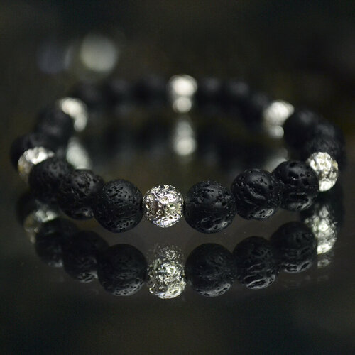 фото Браслет, 3 шт., размер 17 см, серебряный, черный нет бренда