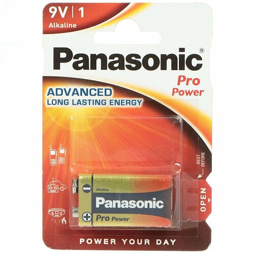 Батарейка Panasonic, 9V (6LR61, 6F22), Pro Power, алкалиновая, 9 В, блистер