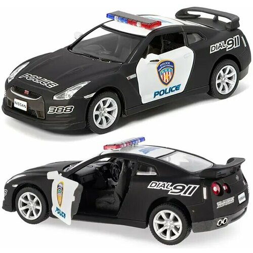 Машинка металлическая Kinsmart 1:36 2009 Nissan GT-R R35 Police (Полицейский Ниссан Джити-Р) инерционная, двери открываются. Черно-белый машинка металлическая инерционная 2009 nissan gt r r35 1 36 kinsmart в ассортименте kt5340d