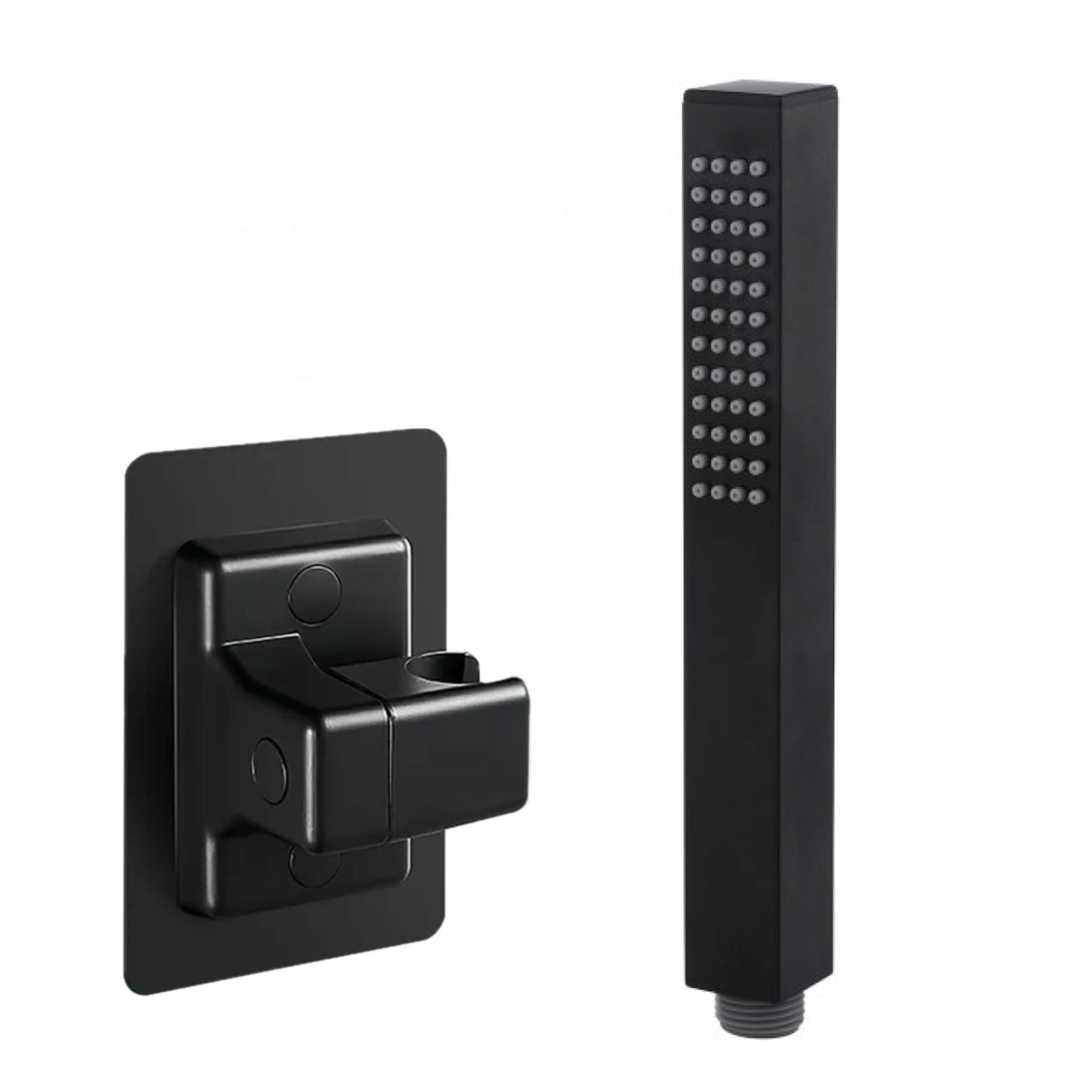 фото Душевой набор лейка Hi-Tech квадратной формы ELITE и держатель регулируемый, Черный