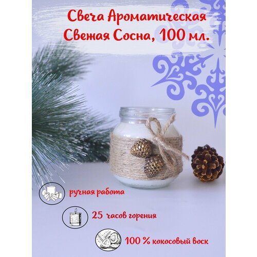 Свеча ароматическая для дома, из кокосового воска, Свежая Сосна, 100 мл