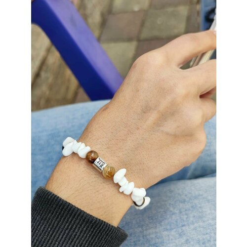 фото Браслет, сердолик, агат, размер 16 см, белый hrustalek